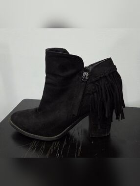 Wild Diva Black Suede Fringe Ankle Boots